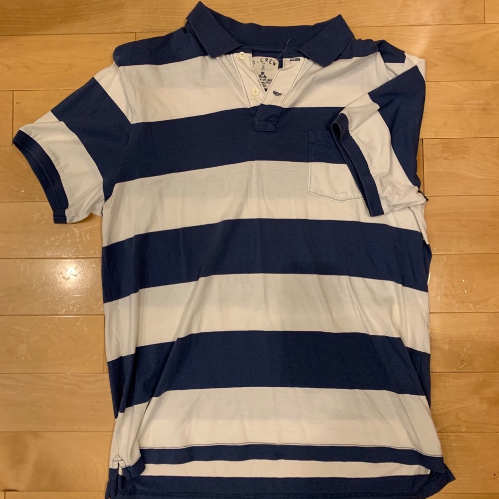 J. Crew blue and white wide stripe polo